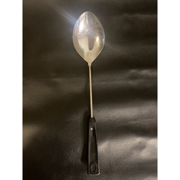 EKCO 11.5” Serving Spoon Stainless Steel Black plastic Handle USA Vintage - Picture 1 of 9